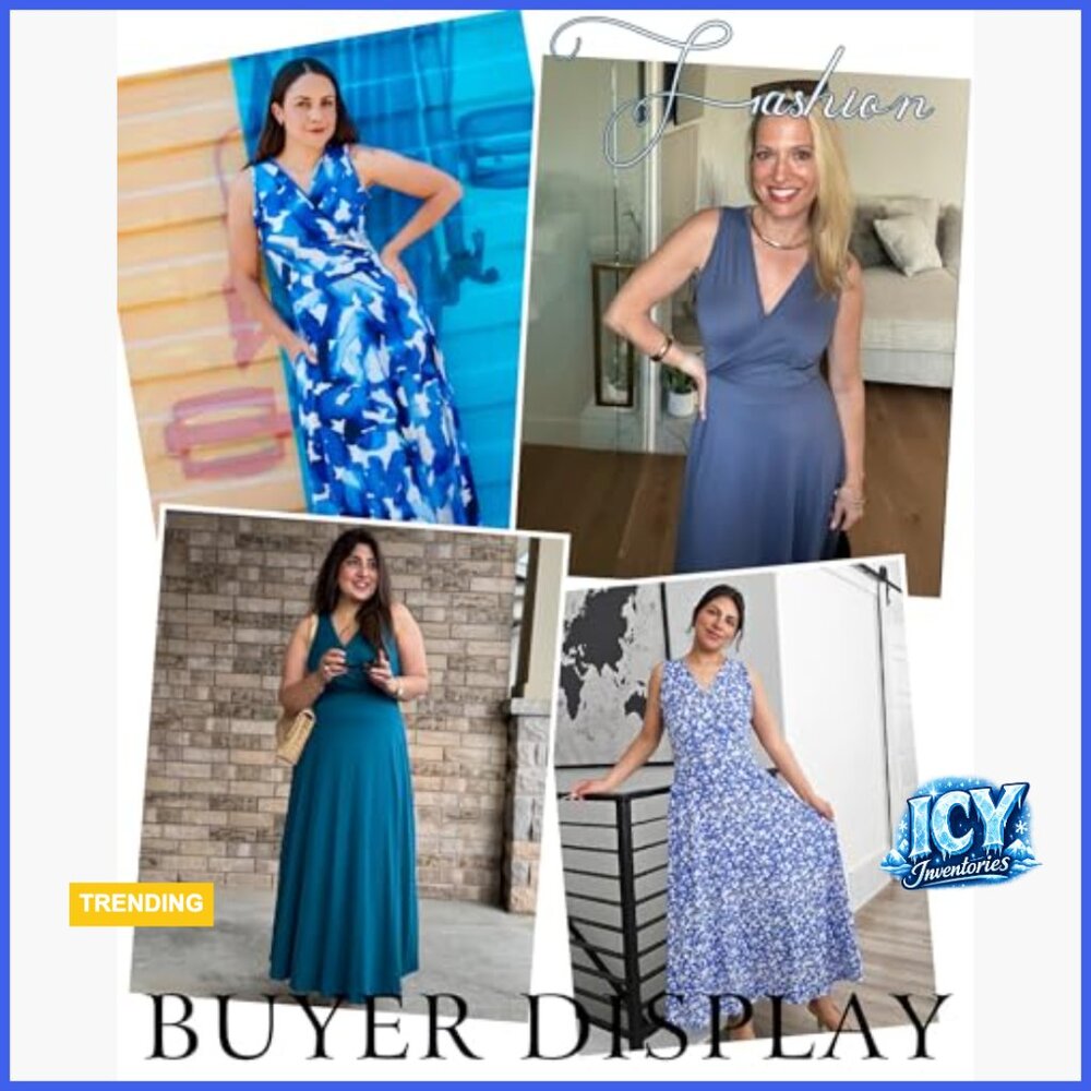 Polyester Spandex Maxi Dress with Pockets V-Neck Sleeveless Wrap - Picture 4 of 5